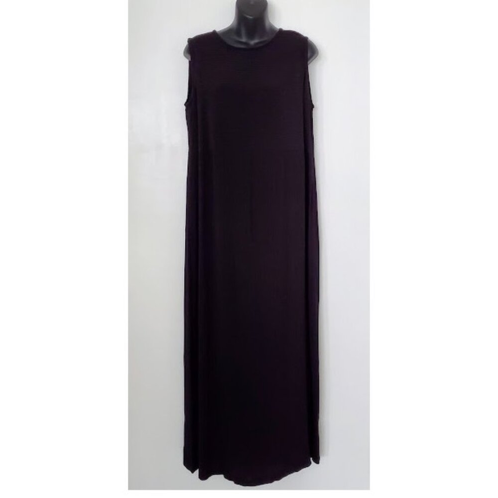 Eileen Fisher Lagenlook Black Textured Maxi Dress Sleeveless Size L Quiet Luxury